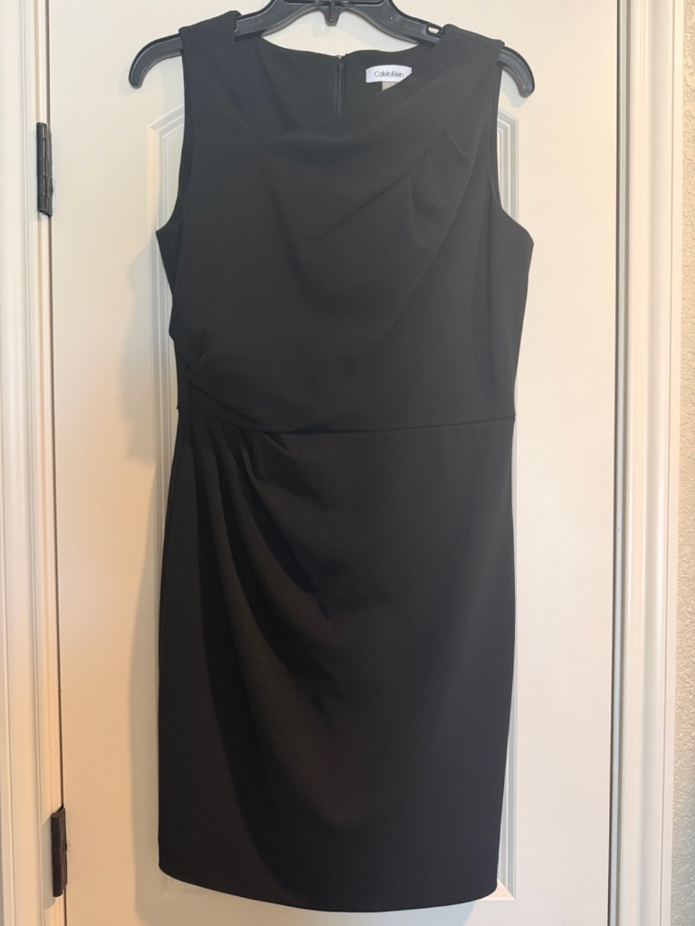 Calvin Klein Black Sleeveless Draped Midi Sheath Dress